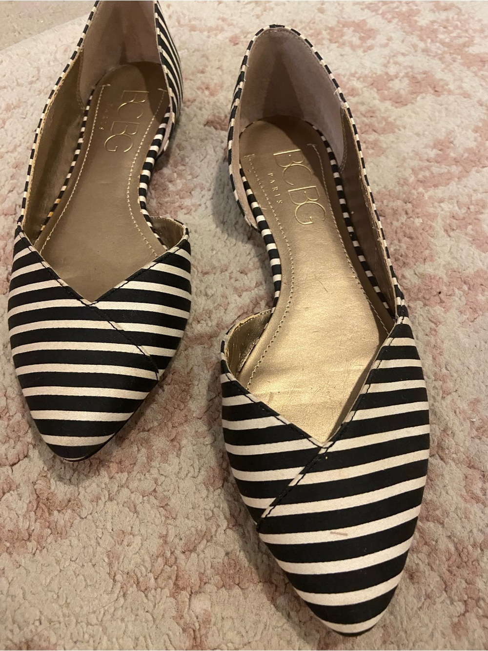 BCBG Black and White Striped Baller D'Orsay Flats 7